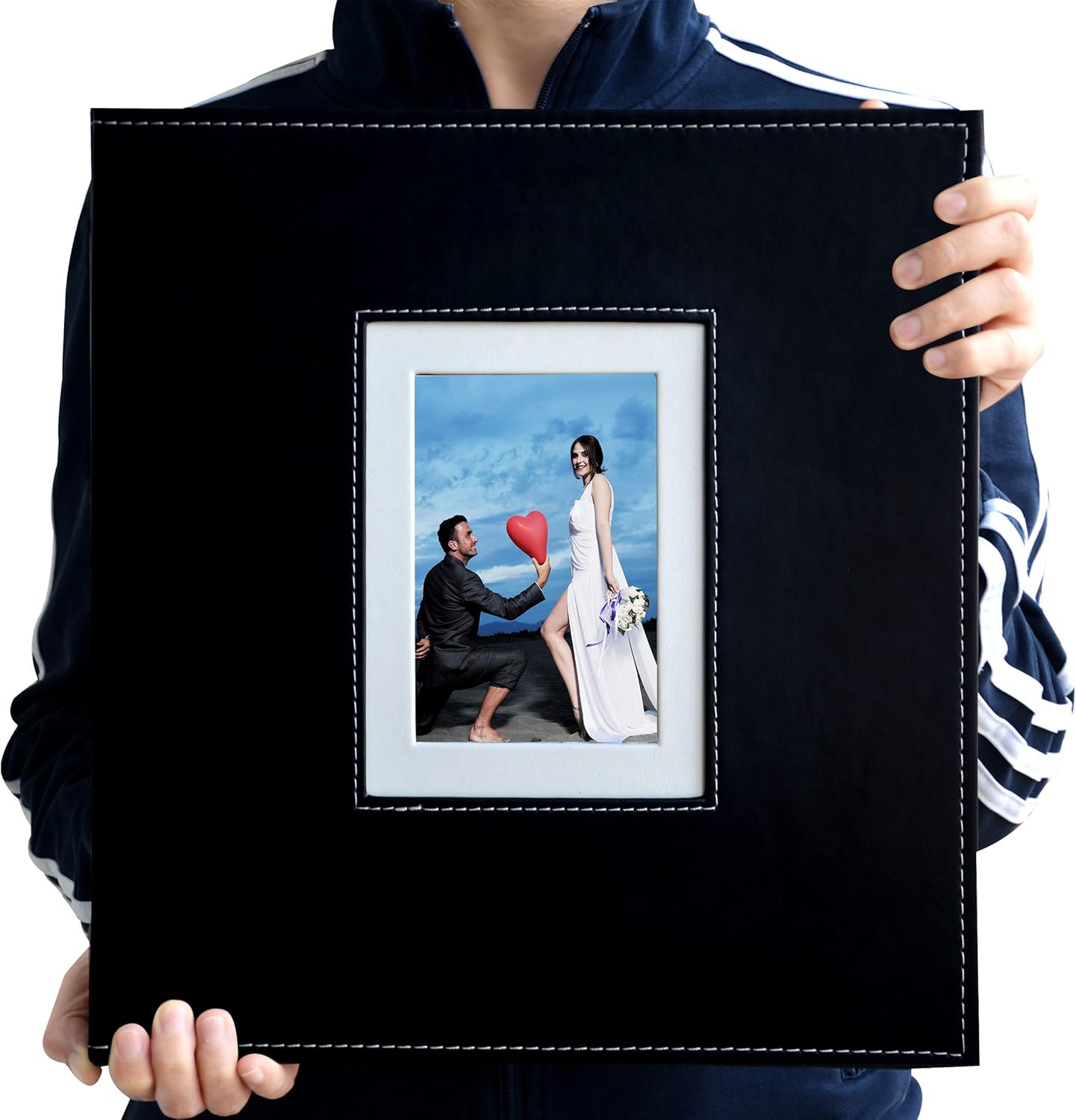 ZOVIEW 600 Horizontal and Vertical Pockets Photo Album, Leather Cover, slots album, Sewn Bonded Leather Albums, memo Album, Holds 3.5x5, 4x6, 5x7 photos,Large Capacity Deluxe (Black, Large)