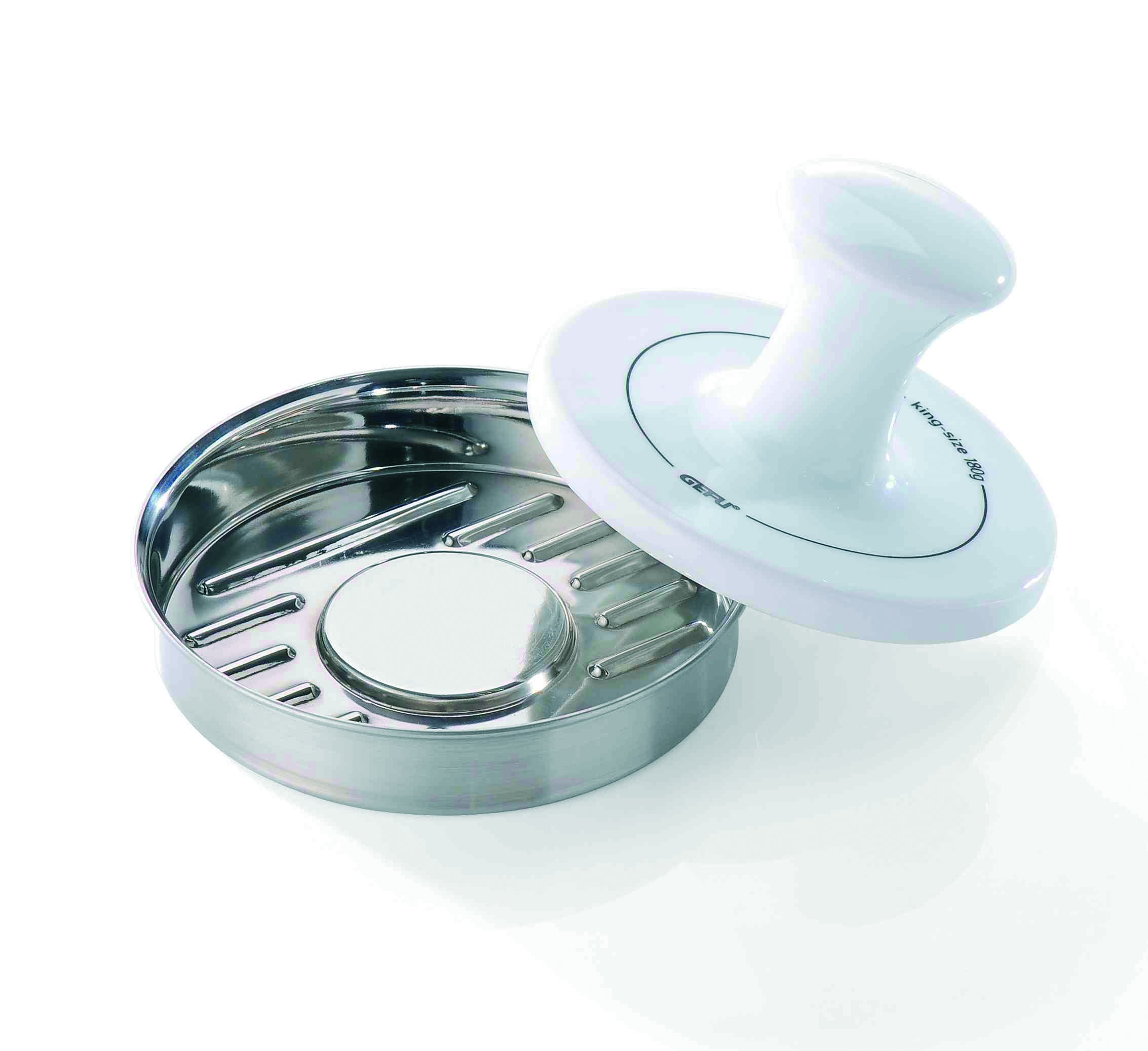 Gefu SPARK Hamburger Press – Stainless Steel Patty Maker with Porcelain Pusher for Perfect Meat & Veggie Burgers