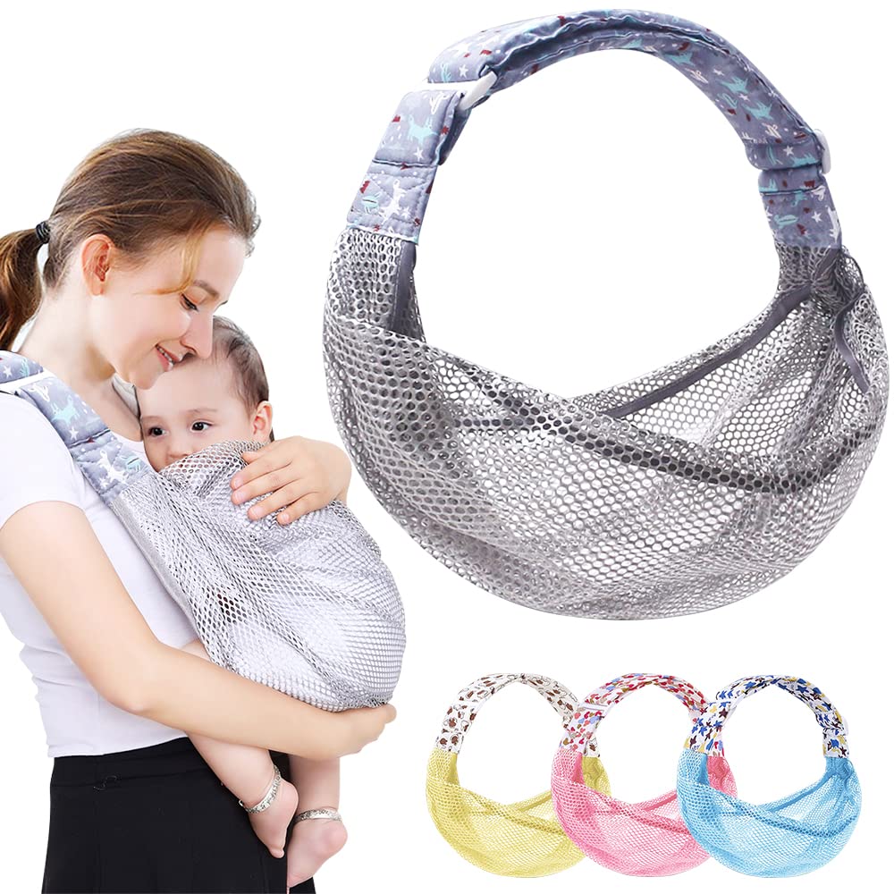 HINATAA Breathable Baby Sling, Adjustable Baby Wrap, Baby Carrier Wrap, Quick Dry, 3D Mesh Fabric, Thick Shoulder Straps, Elastic for Summer, Pool, Beach, Newborn Carrying (Grey)