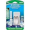 eneloop AA with USB Charger, 1800 cycle, Ni-MH Pre-Charged Rechargeable Batteries, 2 Pack (Discontinued by Manufacturer)