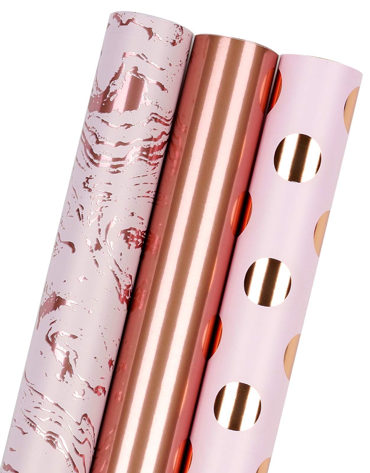 RUSPEPA Wrapping Paper Roll - Mini Roll Set - 43.2 cm X 3.05 m Per roll - 3 Different Pink Marble Polka Ddots Design (42.5 sq. ft.TTL.)