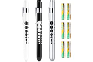 SOONORY Pen Light for Nurses, 3 Pack Medical Pen Lights with Pupil Gauge for Doctor Nurse Student with Varnish Craft Aluminum Alloy Body Penlights, White Light Led, 6 AAA Powerful Batteries