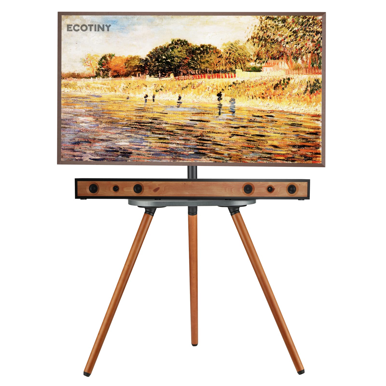 Photo 1 of ECOTINY Tripod Easel TV Stand for 43 to 65 Inch LCD LED OLED Screen, Height Adjustable and Swievel TV Stand, Portable Corner TV Floor Stand with Wooden Tray, VESA 400x400mm, Minimalist Black Walnut