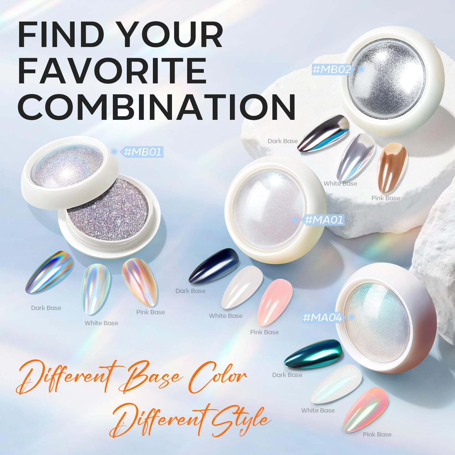 modelones Chrome Nail Powder 4 pcs, White Pearl Nail Chrome Powder, Iridescent Aurora Glitter Mermaid Silver Metallic Mirror Holographic Effect Pearlescent Pigment Dust Kit Resin Craft - Image 6