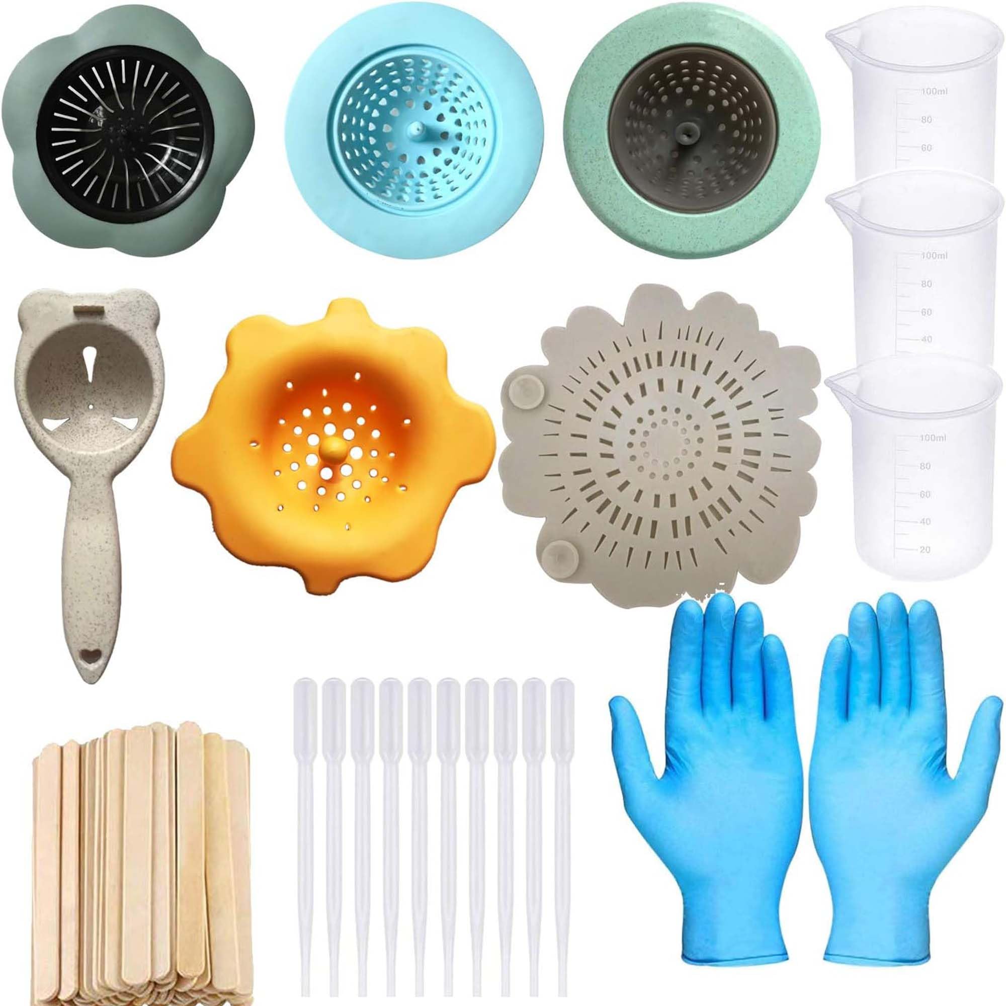 Allazone 30 PCS Acrylic Pouring Strainers Set, 6 PCS Plastic Silicone Paint Pouring Strainers Painting Tools Kits Drawing Sets for DIY Paint