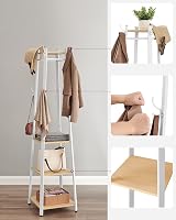 VASAGLE Coat Stand 8 Double Hooks 4 Shelves Metal Frame Oak White LCR080W09 view 9