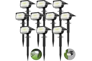 MinPea Solar Spot Lights Outdoor, [57 LED/10 Pack] Solar Lights Outdoor IP65 Waterproof, Solar Landscape Spotlights, 3 Modes Solar Powered Garden Yard Light for Outside Patio Pathway Pool(Cold White)