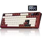 RK ROYAL KLUDGE M100 Wireless Mechanical Keyboard w/Screen & Dual Knobs, Tri-Mode Gasket Mount Gaming Keyboard with Number Pad, Hot Swappable Cream Switch, Red