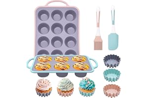COOKSTYLE 10in1 Silicone Muffin Pan, 6 Cups Cupcake Pan, 12 Cups Cupcake Pan Nonstick Silicone Muffin Tin, Mini Muffin Pan BPA Free And Dishwasher Safe, Great For Making Muffin Cakes, Tart, Bread