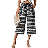 Lepunuo Women's Wide Leg Capri Pants High Waisted Palazzo Pants Adjustable Casual Tie Knot Pants with Pockets