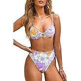 CUPSHE Women Swimsuit Bikini Set High Waisted Push Up Cheeky Drawstring Two Piece Bathing Suit