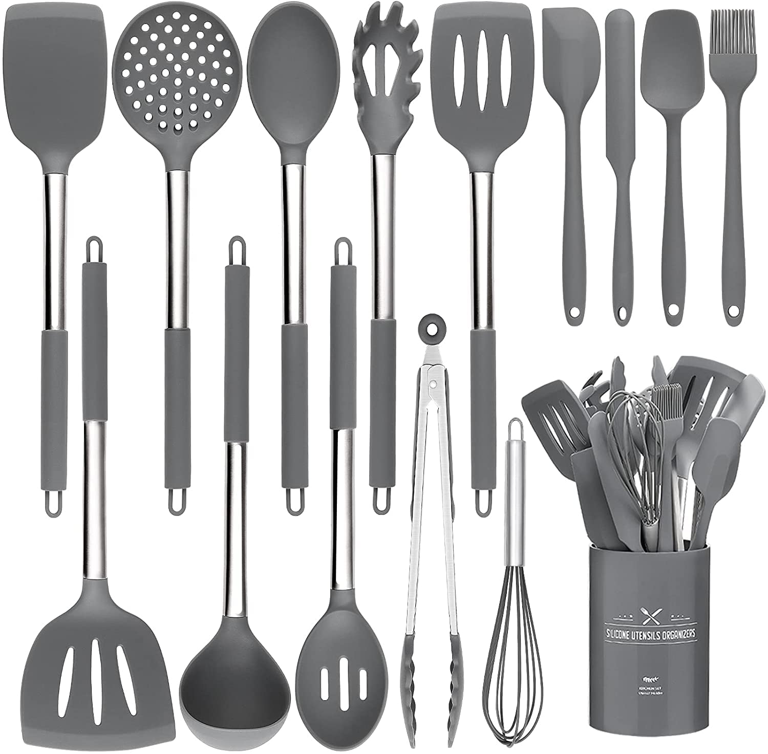 15 PCS Silicone Kitchen Cooking Utensils Set, Heat-Resistant Utensil Set with Premium Stainless Handles for Cooking and Baking, Non-Stick Spatula Kitchen Gadgets Cookware Set — image 1