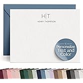 Curio Press Personalized Stationery for Women & Men - A2 Flat Thank You Cards with Custom Notecards, Handmade Personalized Note Cards with Envelopes and Name, Custom Stationery - Thin Line Flat