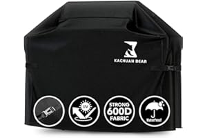 KACHUAN BEAR Black Grill Cover,Heavy Duty BBQ Grill Cover for Outdoor Grill, 58 Inch – Waterproof, Rip-Proof, UV & Fade Resistant with Adjustable Straps Gas Weber, Genesis, Charbroiland More Grills (600D-58)