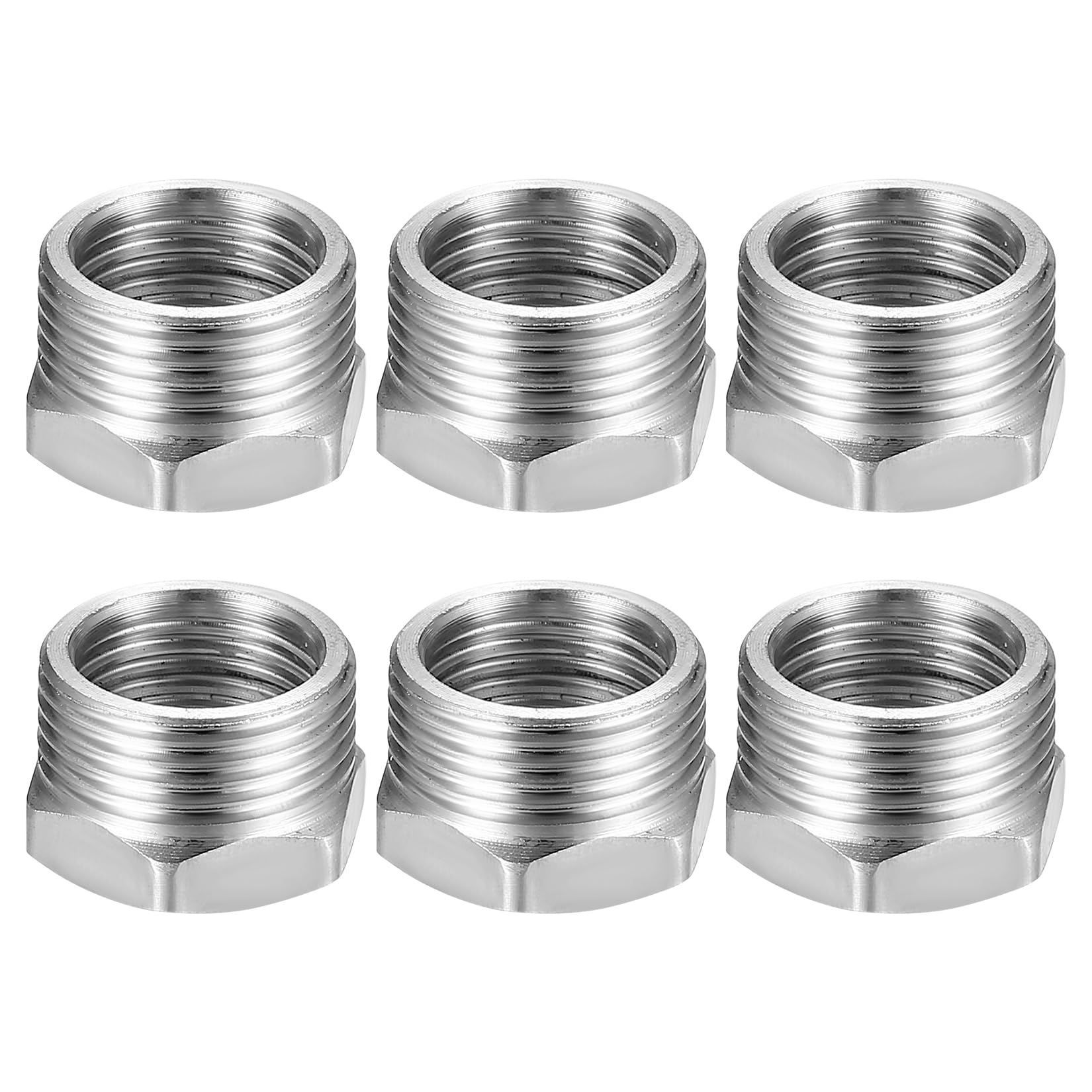 3/4 to 1/2 Inch Reducer Adapters, 6 Pcs G3/4 Male Thread to G1/2 Female Stainless Steel Thread Adapters, BSP Stainless Steel Hex Bushing Reducer Connector Adapter Fittings for Heating