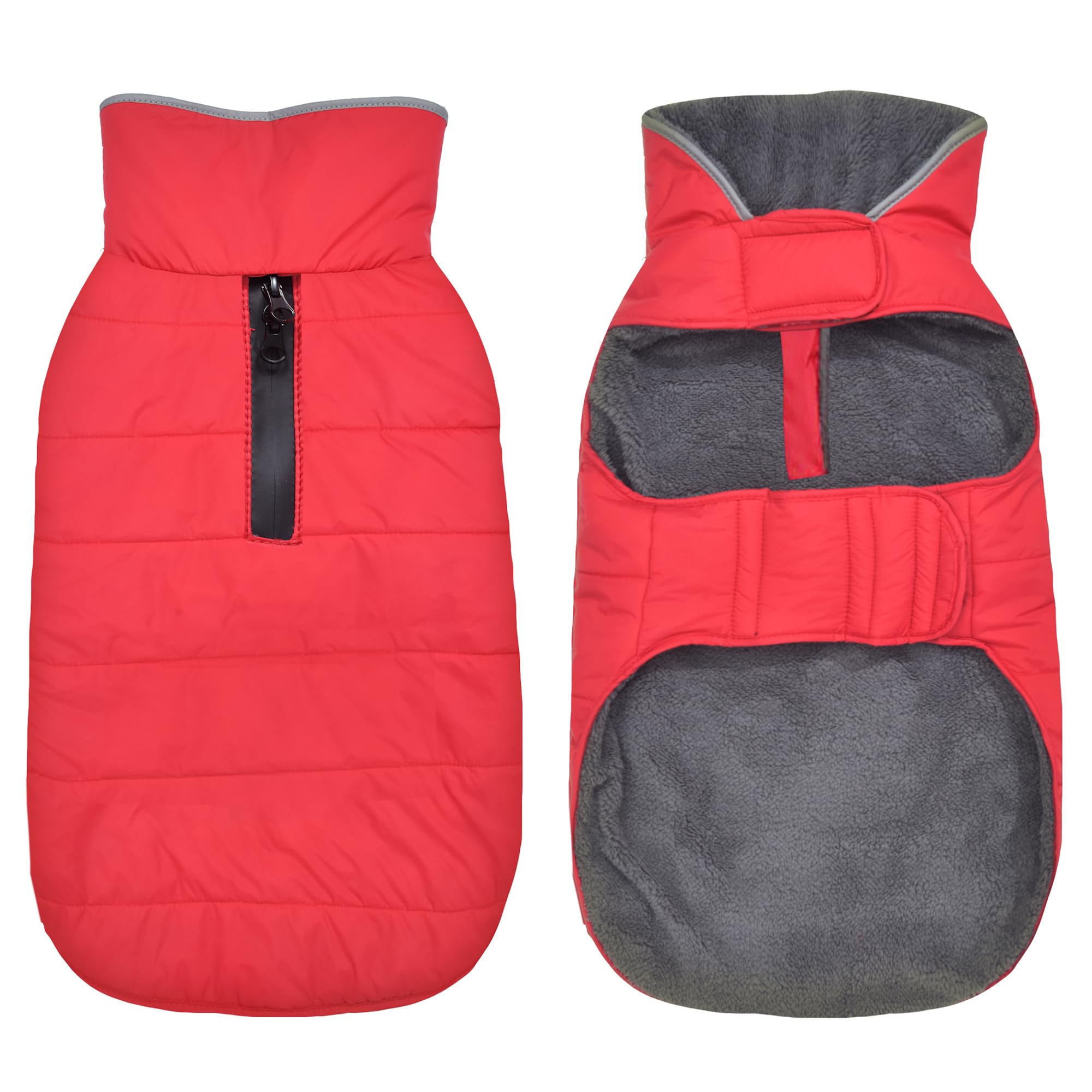 Petglad Dog Winter Coat, Waterproof Dog Jacket with Leash Hole, Reflective Adjustable Pet Snow Vest, Warm Fleece Sweater for Small Medium Large Dogs - Red, 3XL Image