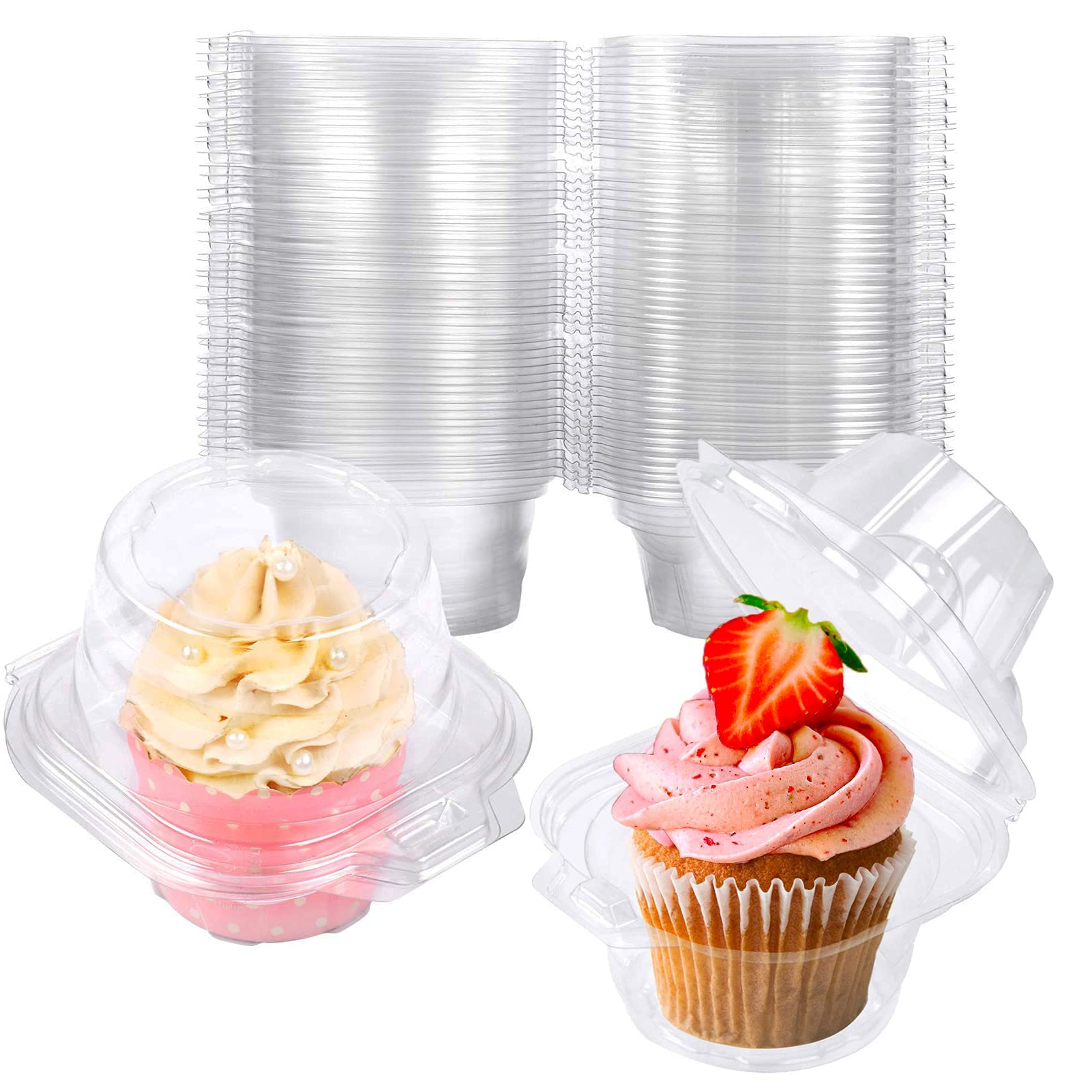 Photo 1 of NPLUX 25 Pack Individual Cupcake Containers Plastic Cupcake Boxes Cupcake Holders Stackable Deep Dome Cupcake Carrier