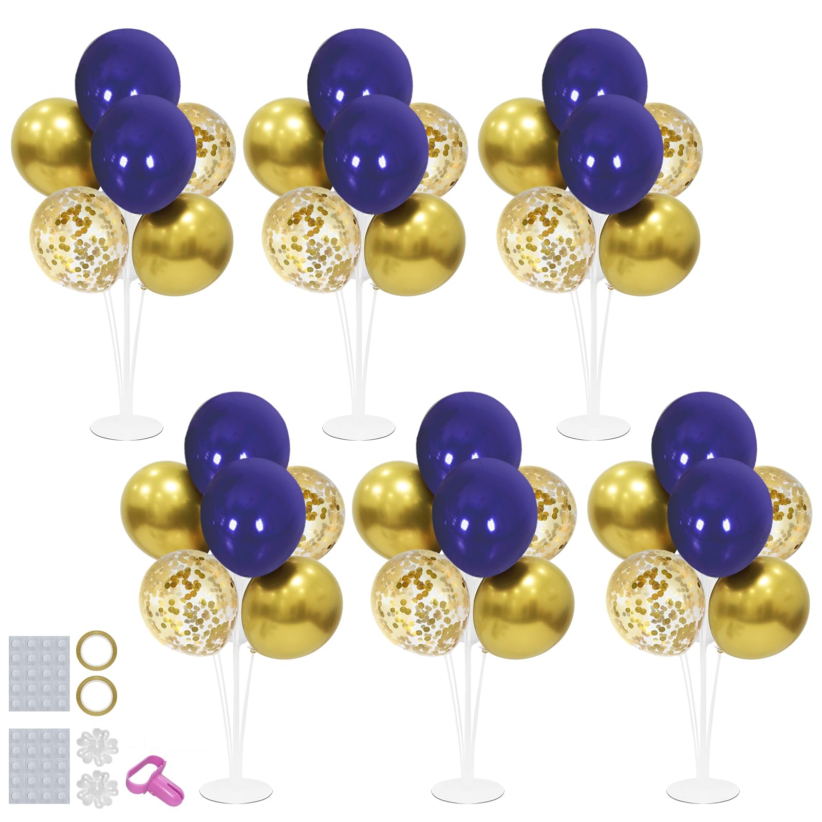 Photo 1 of ZJDHPTY 6 Set Balloon Stand with Blue and Gold Balloons Centerpiece Table Decorations for Birthday Wedding Anniversary Father's Day Retirement New Years Graduation Decorations Class of 2025