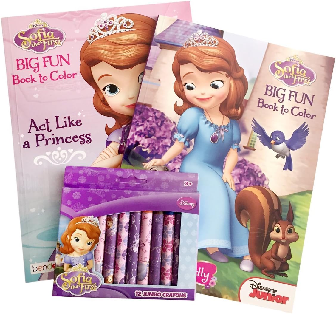 Bundle 3pc Sofia The First Jumbo Crayons and, 2 Sofia The First Jumbo Coloring Books 96 P