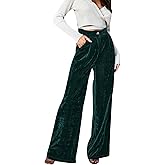 JUMISEE Women’s Velvet Wide Leg Pants Elastic High Waisted Palazzo Pants Business Work Casual Trousers with Pockets