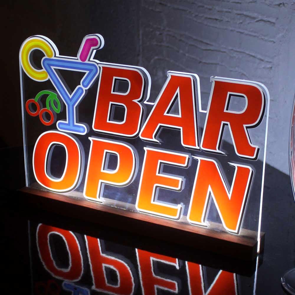 JAF Graphics LED BAR OPEN SIGN, NEON BAR SIGN, LIGHT-UP Home Bar Sign, Cocktail Bar Sign-40cm