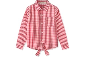 Noomelfish Girls Long Sleeve Button Down Shirt Tie Front Blouse Tops (5-12 Years)