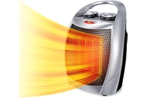 Rintuf Small Space Heater, 1500W Electric Heater, PTC Fast Heating Ceramic Heater w/ 3 Modes, Adjustable Thermostat, Overheat/Tip-Over Protection, Portable Heater for Office Room Desk Indoor Use