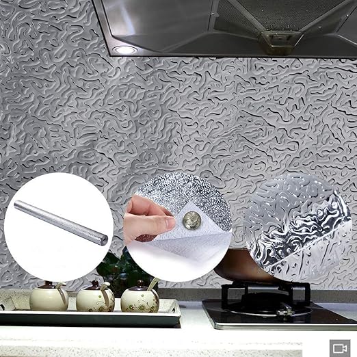 Amazon Com Self Adhesive Kitchen Backsplash Wallpaper Premium Peel Stick Aluminum Foil Wall Paper Kitchen Walls Cabinets Drawers Shelves Heat Resistant Washable Kitchen Wallpaper 1 3ft X 16 4ft Home Kitchen