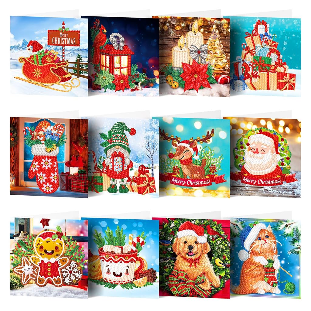 Diamond Painting Christmas Greeting Card Kits,5D Numbers Santa Claus New Year Greeting Card With Envelopes Holiday Greeting Cards Kits fit for Friends,Family,Children (M) — image 1