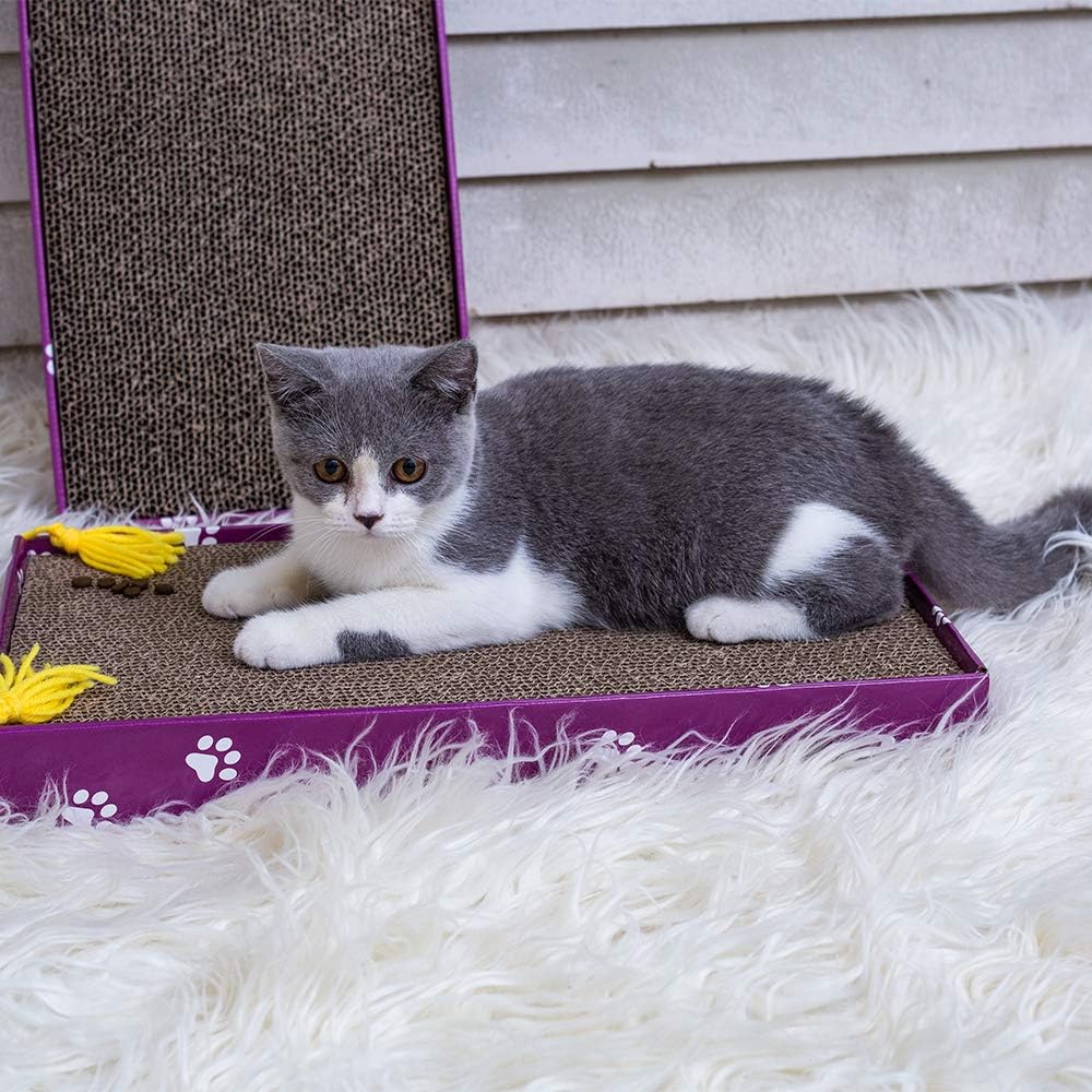 PEEKAB Cat Scratcher Cardboard Wide Cat Scratching Pad Reversible Cat Scratch Bad with Box Catnip Included 3 Pack Scratching Cardboard : Pet Supplies