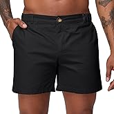 Oymyakon Men's 6 Inch Shorts Casual Cotton Flat Front Chino Shorts Summer Elastic Waist Pull On Short with Pockets