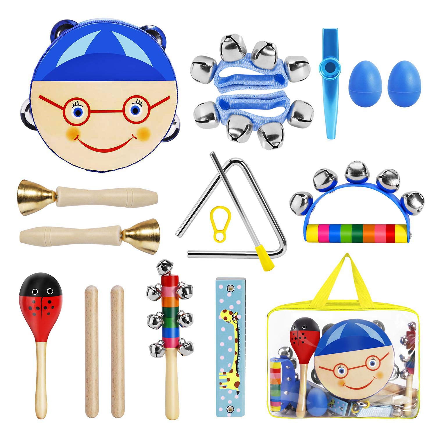 FishOaky Musikinstrumente Kinder, 15 Stück 11 Verschiedene Typen