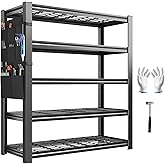 REIBII 5-Tier Storage Shelves,38.2" W Heavy Duty Garage Shelving Load 2500LBS,Metal Shelving Units with Tool Storage Bag, Adjustable Wire Shelving Industrial for Basement,66" H x16 D,Black