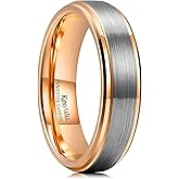 King Will 6mm Silver&Rose Gold Wedding Band for Men Women, Brushed Two Tone Tungsten Carbide Ring Step Edge Polished Finish Rings, Comfort Fit, Size 11.5