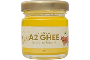 Shiva Organic Desi Gir Cow A2 Ghee | Bilona Method | Organic Grass-Fed | Pure Desi Ghee 1.69 Fl.Oz (50ml)