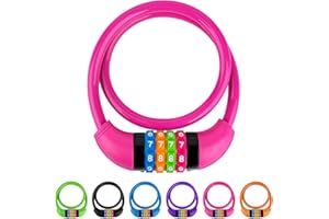 IDEALUX Bike Lock Cable, Bicycle Cable Lock with 4 Digit Combination & Alloy Lock Head, Resettable Combination Kids Bike Cable Lock, 2 Ft x ∅1/2 in (Rose Red)