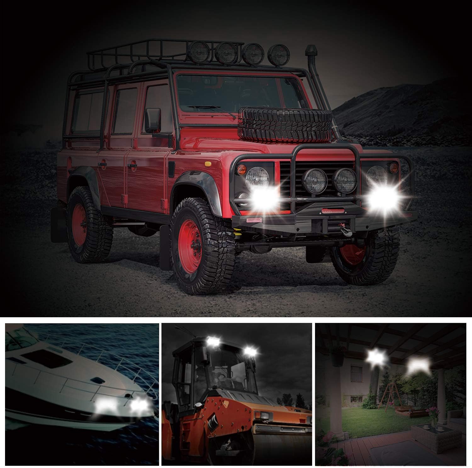AUZKIN Led Light Bar, 7 Inches Submersible Off Road Lights Fog Light Quad Row LED Pods Spot Flood Combo Beam Driving Light 240W 24000LM Work Light for Truck Trailer Boat Pickup Car RV ATV Jeeps,2PCS: Automotive