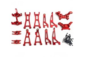 RWLZLB Compatible with Hyper GO RC Car Parts, 1/16 Metal Upgrade Aluminum Accessories, Red Replacement Parts kit for H16BM H16GT H16DR H16 MJX 16207 16208 16209 16210 (14PC Set)