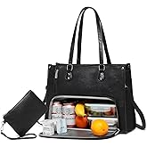 Lunch Tote Bag with Insulated Compartment for Women Work, Vegan Leather Laptop Bag with 15.6" Computer Compartment Small Purse for Daily Office Travel Picnic