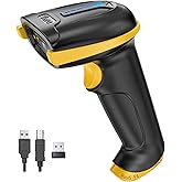 Tera Barcode Scanner with Battery Indicator: 1D Wireless, 5100 Yellow | USB Wired 2.4G Wireless Reader, 2200mAh Battery, 1D Laser Scanning, IP54 Protection, Retail Checkout Warehouse Library School