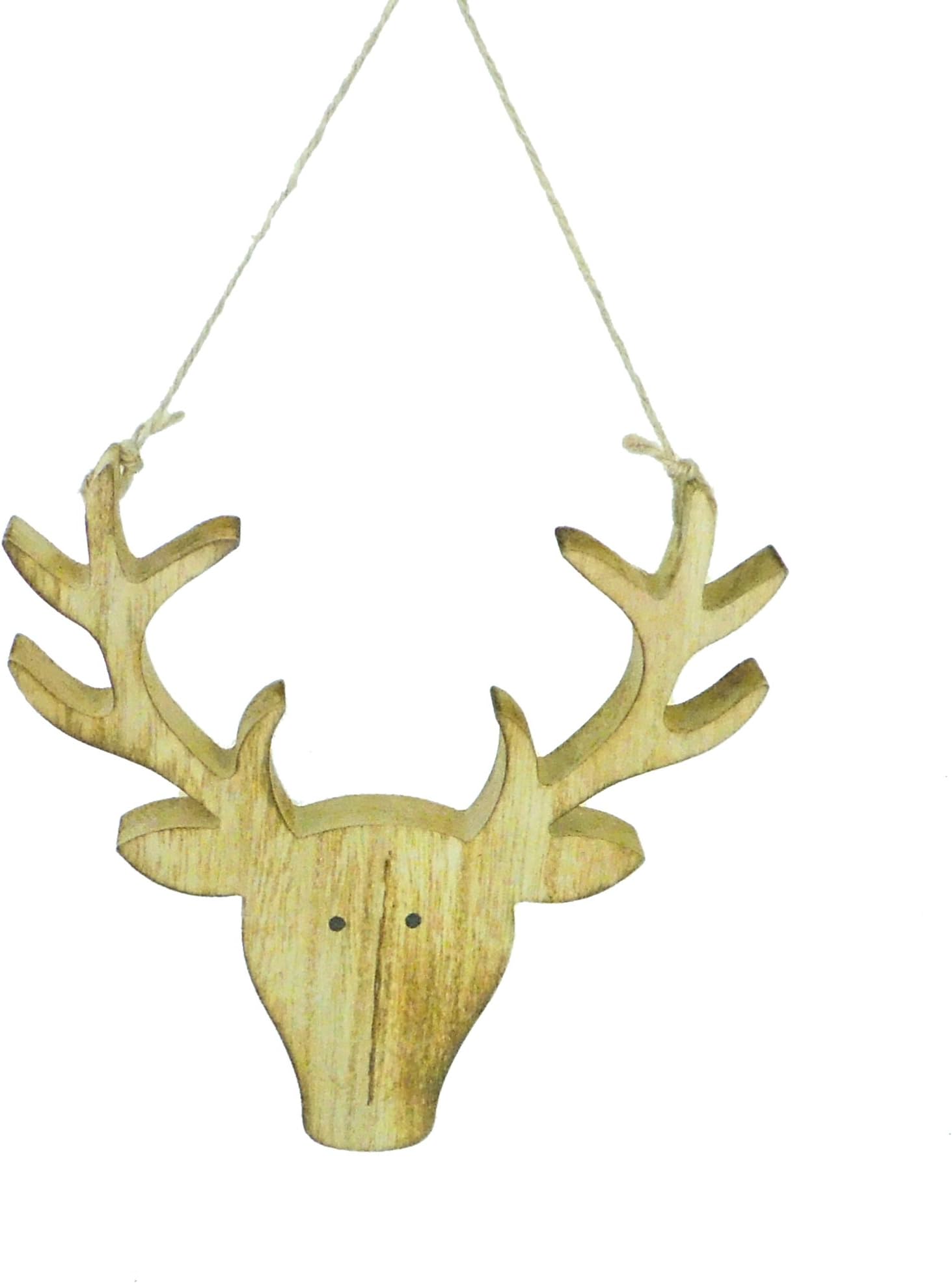 17 x 16cm Hanging Wooden Stags Head Hanging Wall Christmas Decoration