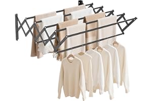 BQKOZFIN 31.5" Wall Mounted Clothes Drying Rack Rust-Proof 7-Rod Folding Clothes Rack Easy Installation, Space-Saving（Black）