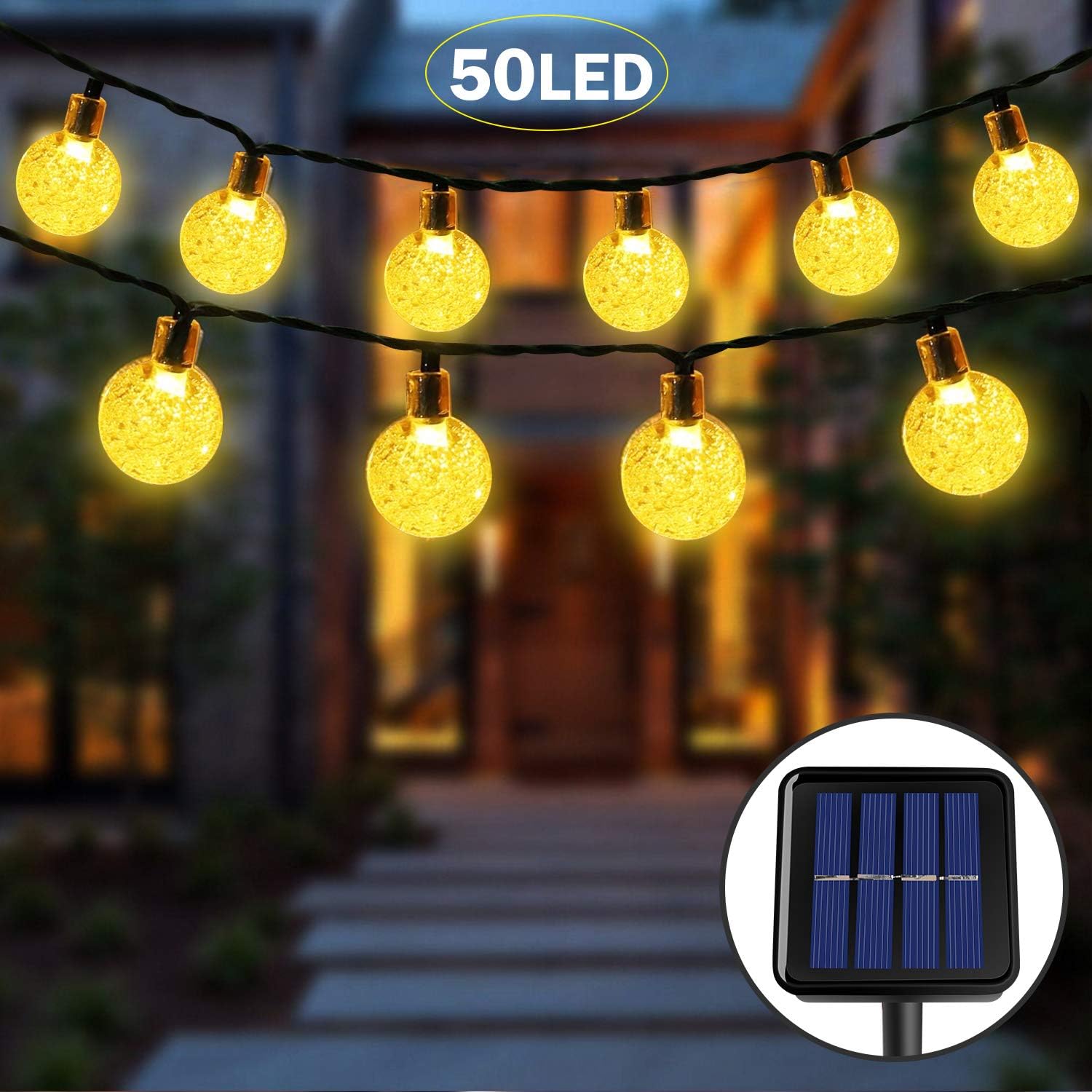 Solar String Lights Garden,Waterproof 50 LED Crystal Ball LED Fairy Lights,8 Modes Outdoor Solar Powered Decorative Lighting for Tree Patio - Image 3