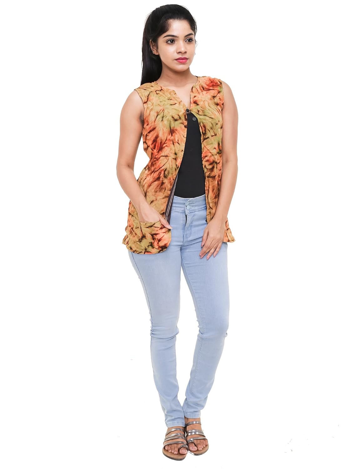 twist womens printed sleeveless colourful reversible jacket, coat with contrast & free shipping