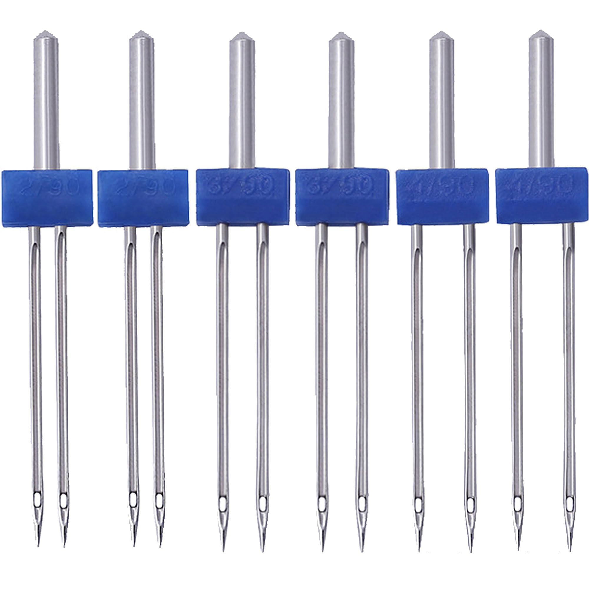 ANBOO 6 x Twin Needles for Sewing Machine, 3 Mixed Sizes, 2 mm, 3 mm, 4 mm, Ideal for Cotton, Linen, Silk & Stretchy Materials, Compatible with Most Domestic Sewing Machines