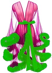 Tulle Feather Robes for Women Sexy Sheer Mesh Fur