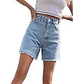 SweatyRocks Women's High Waist Denim Shorts Straight Leg Raw Hem Jean Shorts Summer Hot Pants with Pockets