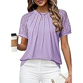 EVALESS Lace Tops for Women Spring Summer Short Sleeve Shirts 2026 Dressy Casual Blouses Fashion Date Night Outfit
