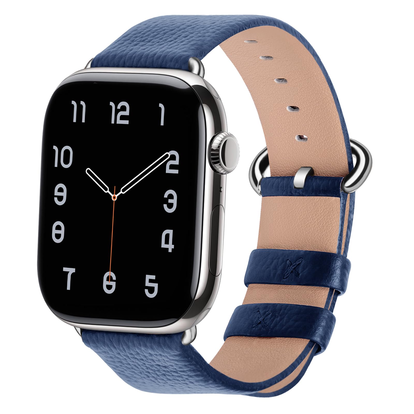 Fullmosa Compatible Apple Watch Straps 49mm 45mm 44mm 42mm Genuine Leather iWatch Replacement Bands for iWatch Series Ultra 8 7 6 SE SE2 5 4 3 Dark Blue