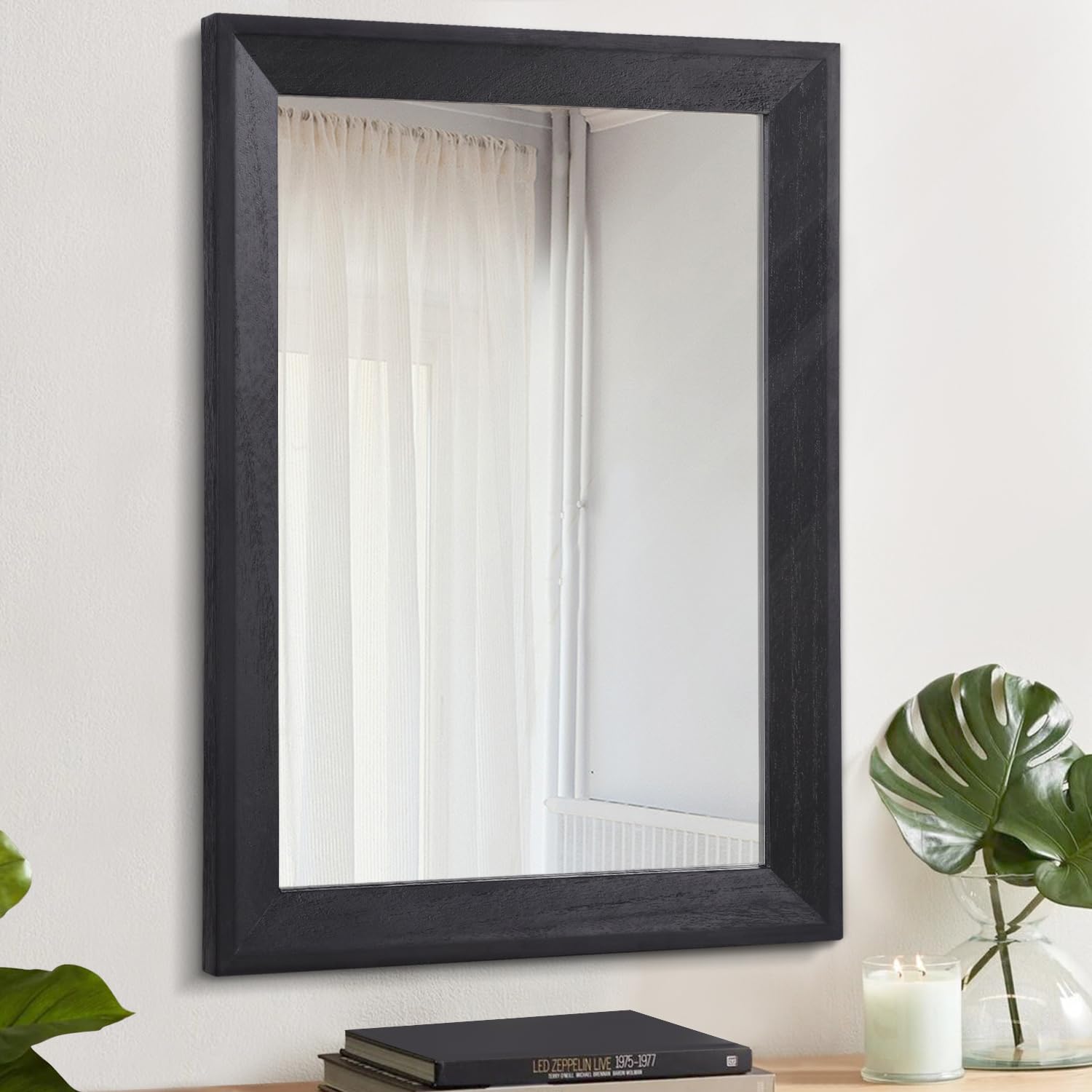 AAZZKANG Black Mirrors for Wall with Rectangle Wood Framed Decorative Wall Hanging Mirror for Bedroom Bathroom Living Room Home Decor